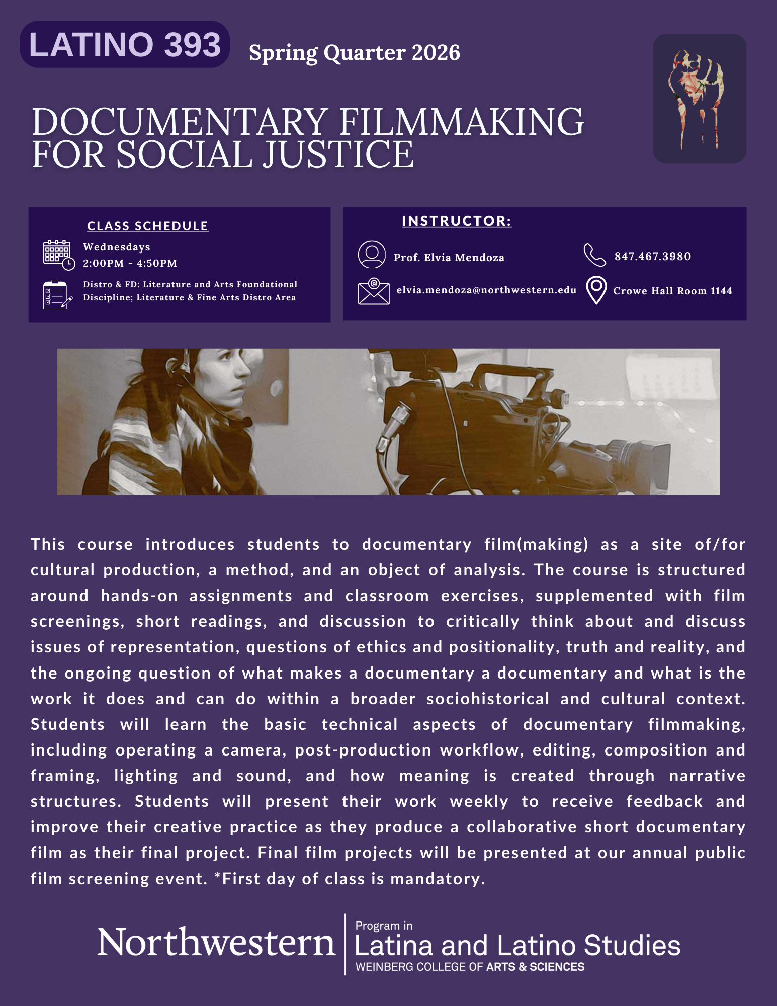 Flyer for Documentary Filmmaking for Social Justice